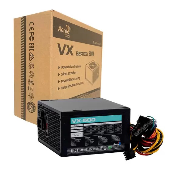 Fonte ATX Aerocool 500W VX-500 Bivolt Chaveada C/ Caixa